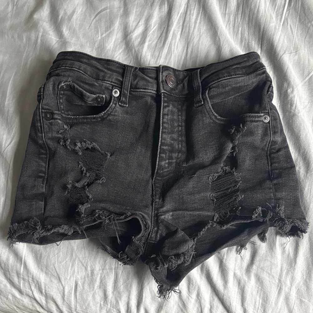 Aeropostale Black Distressed Jean Shorts